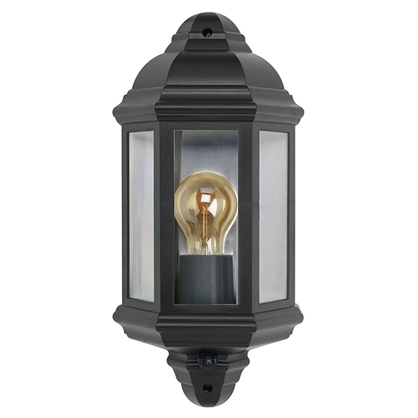 Retro Vintage Half Lantern in Black with PIR (Lamp Not Included)